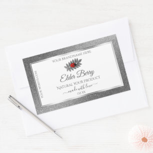 Adesivo Retangular White Silver Glitter Product Labels Red Ladybug