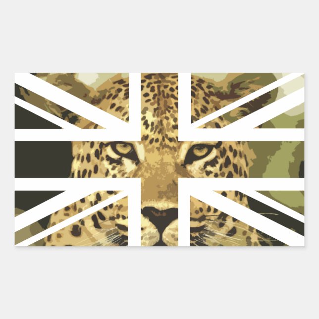 Adesivo Retangular Wild Leopard Face Jack British (UK) Flag (Frente)