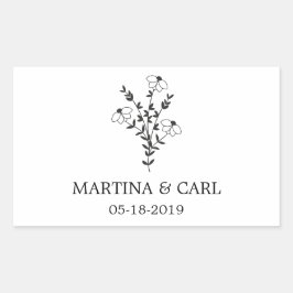 Adesivo Retangular Wildflowers and Branches Wedding Monogram in Black
