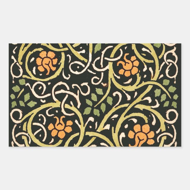 Adesivo Retangular William Morris Black Floral Art Impressão Design (Frente)