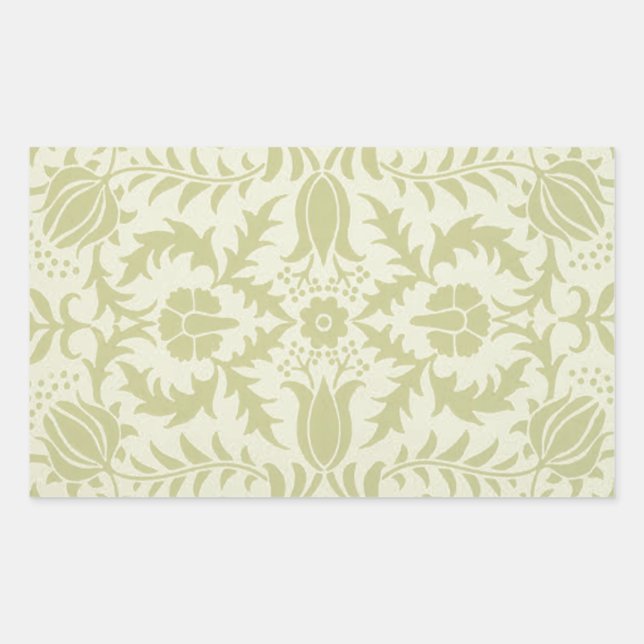 Adesivo Retangular William Morris Borage vintage verde suave damasco (Frente)