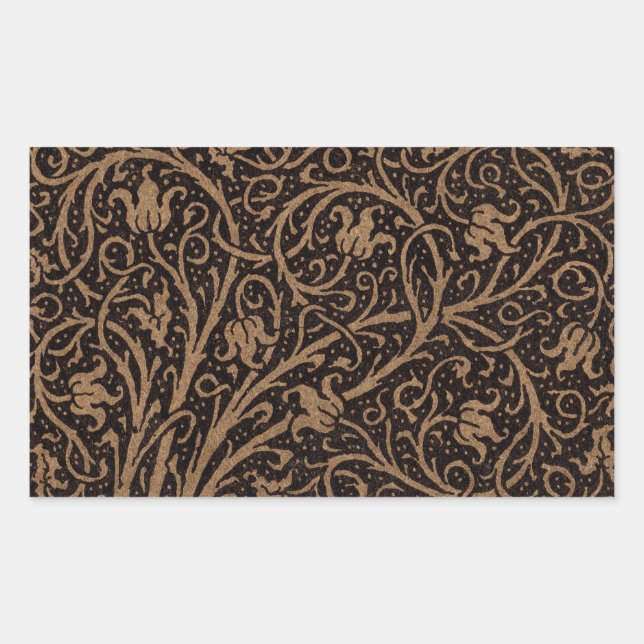 Adesivo Retangular William Morris Campion Couro Talhado Damasco (Frente)