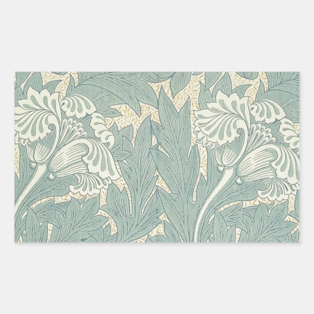 Adesivo Retangular William Morris Clássico Tulipa Azul Floral (Frente)