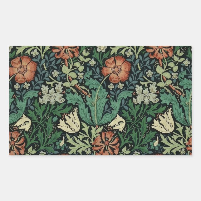 Adesivo Retangular William Morris Compton Floral Art Nouveau Pattern (Frente)