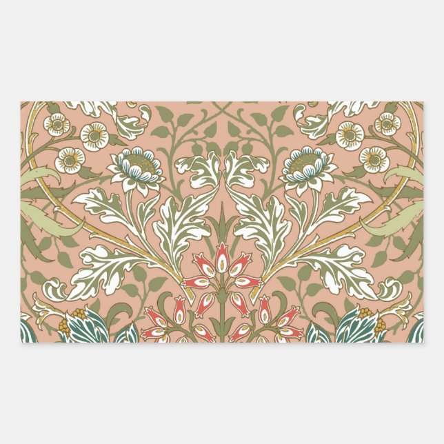 Adesivo Retangular William Morris Hyacinth Flor Rosa Art (Frente)
