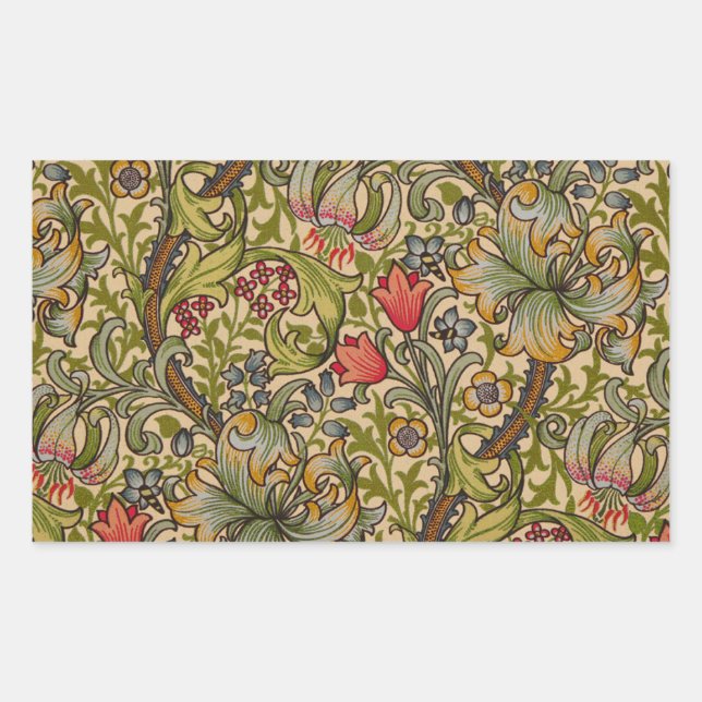 Adesivo Retangular William Morris Ouro Lily Antique (Frente)