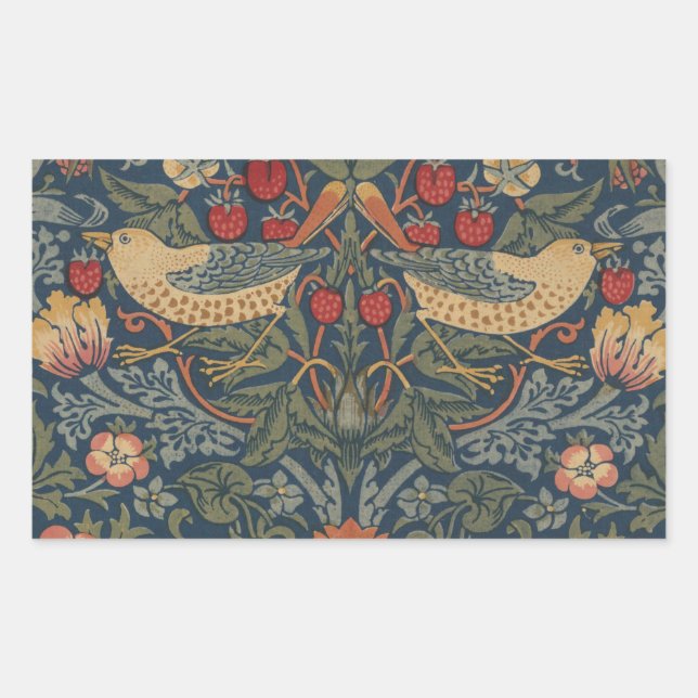 Adesivo Retangular William Morris Strawberry Theves Birds (Frente)