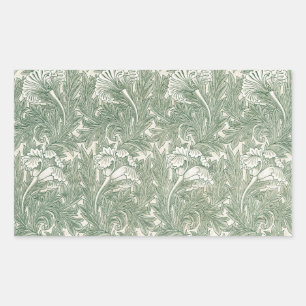 Adesivo Retangular William Morris Verde Sage Padrão de Tulipa: Vintag