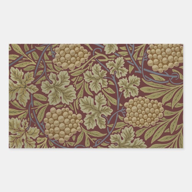 Adesivo Retangular William Morris Vine Grape Red Green Art (Frente)
