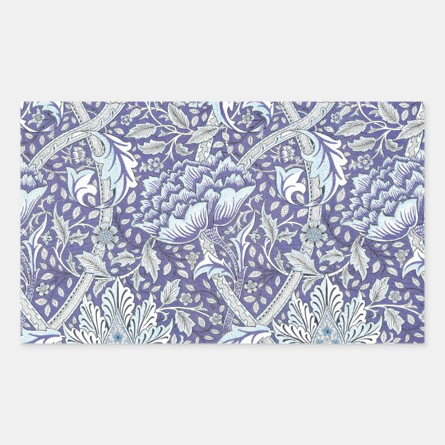 Adesivo Retangular William Morris Windrush Padrão Floral Azul (Frente)