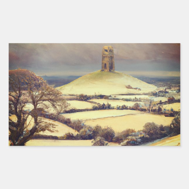 Adesivo Retangular Winter Glastonbury Tor  (Frente)