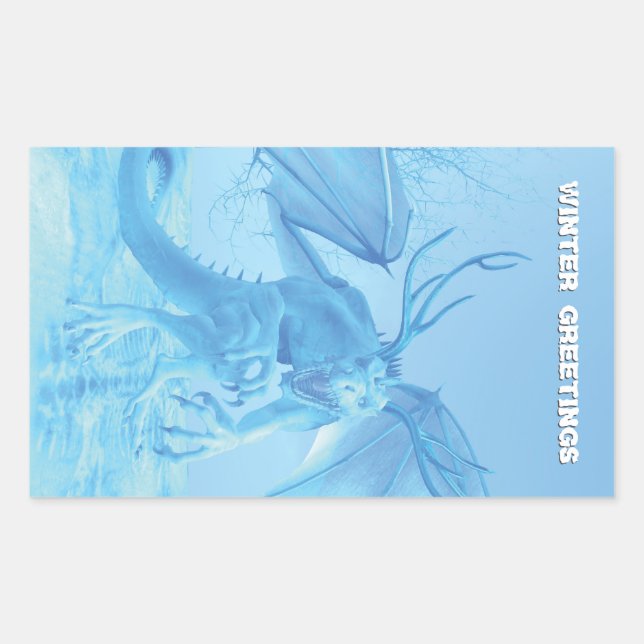 Adesivo Retangular Winter Greetings. Ice dragon with antlers (Frente)