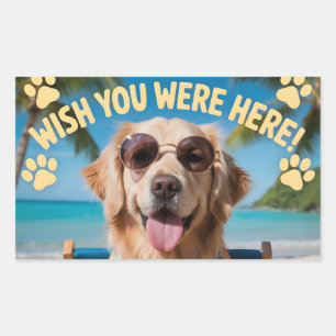 Adesivo Retangular "Wish You Were Here" Design de Cachorro de Férias