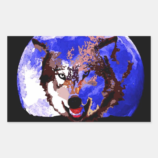 Adesivo Retangular Wolf & Full Moon (Frente)