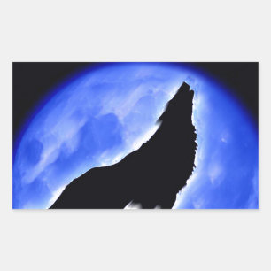 Adesivo Retangular Wolf Howling na Lua
