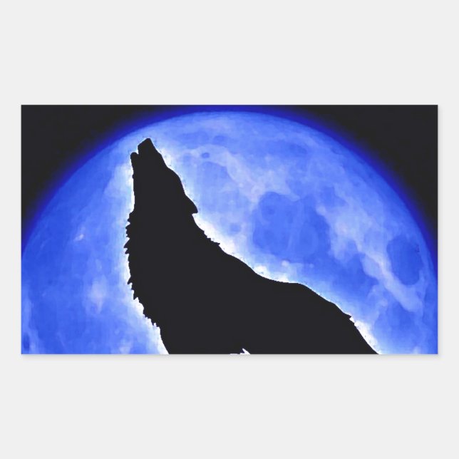 Adesivo Retangular Wolf Howling na Lua (Frente)