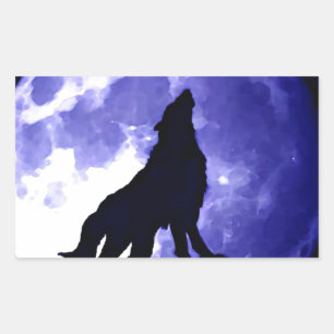 Adesivo Retangular Wolf Silhouette e Lua Completa
