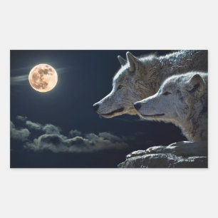 Adesivo Retangular Wolf Wolves Howling na lua cheia à noite
