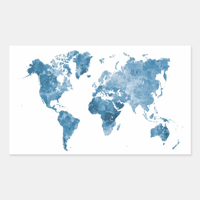 Adesivo Retangular World map in watercolor 09 Blue (Frente)