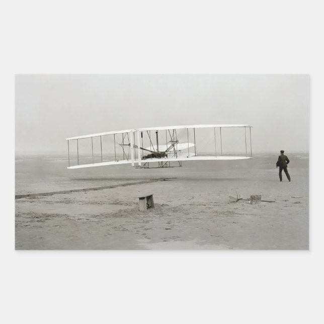 Adesivo Retangular Wright Brothers Flyer First Plane Flight Aviation (Frente)