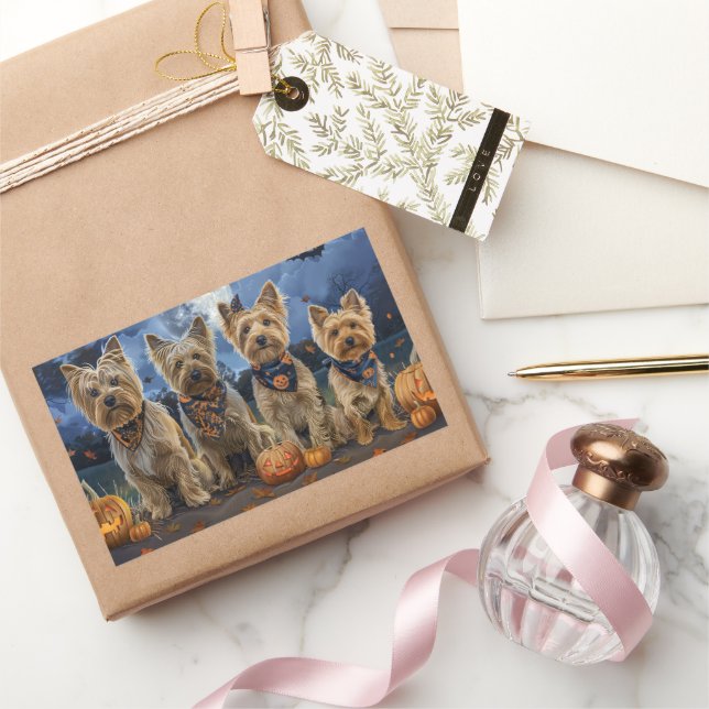 Adesivo Retangular Yorkipoo Halloween Spooky (Presentear)