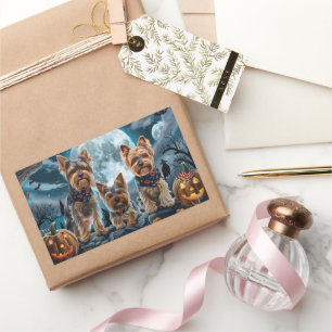 Adesivo Retangular Yorkshire Terrier Halloween Spooky