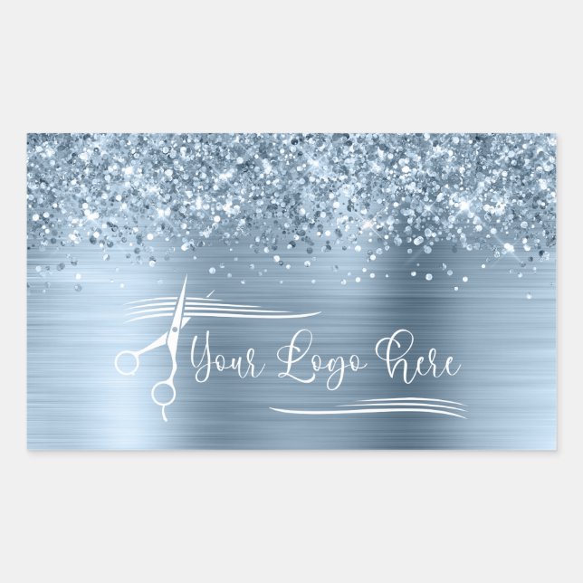Adesivo Retangular Your Logo Glittery Light Blue Glam (Frente)