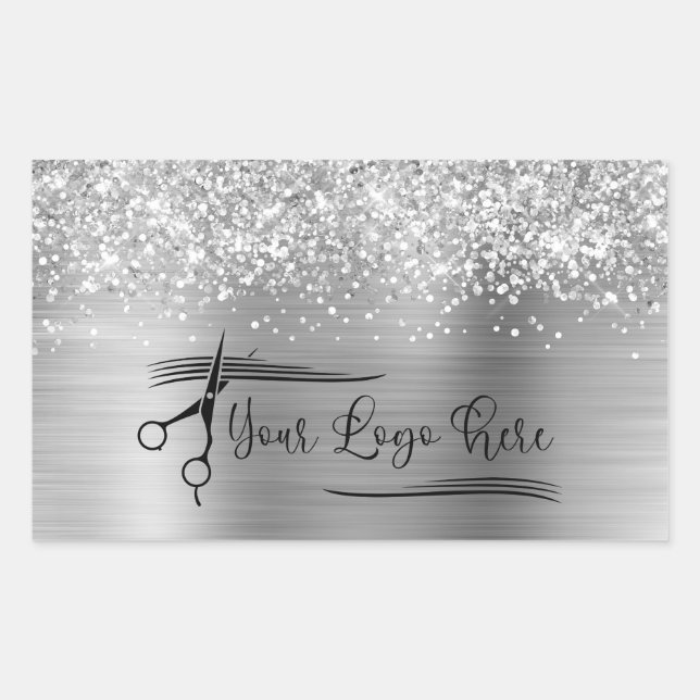 Adesivo Retangular Your Logo Glittery Silver Glam (Frente)