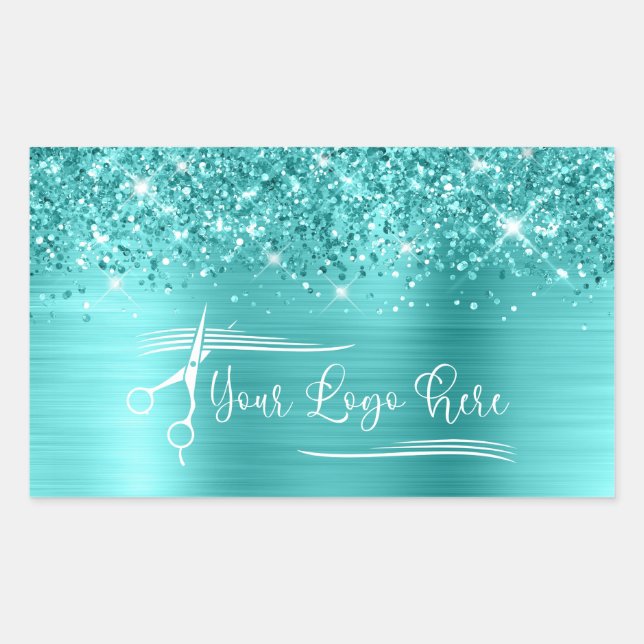 Adesivo Retangular Your Logo Glittery Turquoise Blue Glam (Frente)