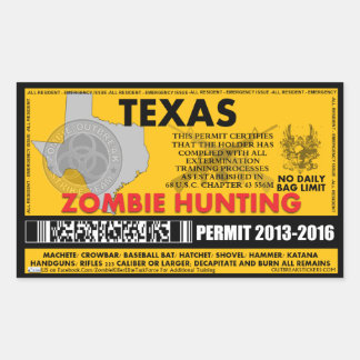 Adesivo Retangular Zombie Caça Permit Texas