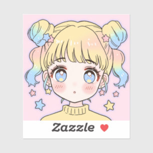 Adesivo Retrato de Menina Estrela Pastel Kawaii
