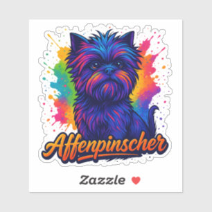 Adesivo Retrato de Pop de Arte de Affenpinscher Vibrante -