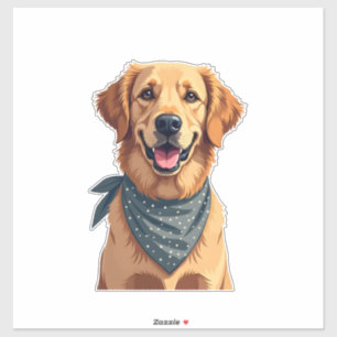 Adesivo Retrato Vintage do Golden Retriever com Faixa Colo