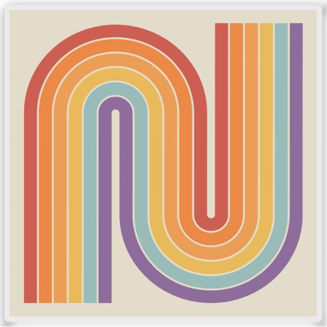 Adesivo Retro 1970s Style Arched Stripes Geometric Pattern (Frente)