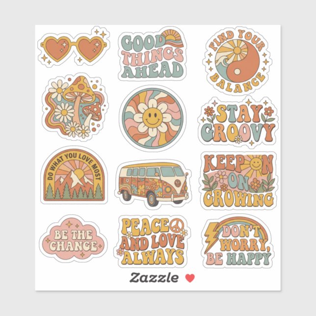 Adesivo Retro 70s Groovy Boho Decals Sticker Pack (Folha)