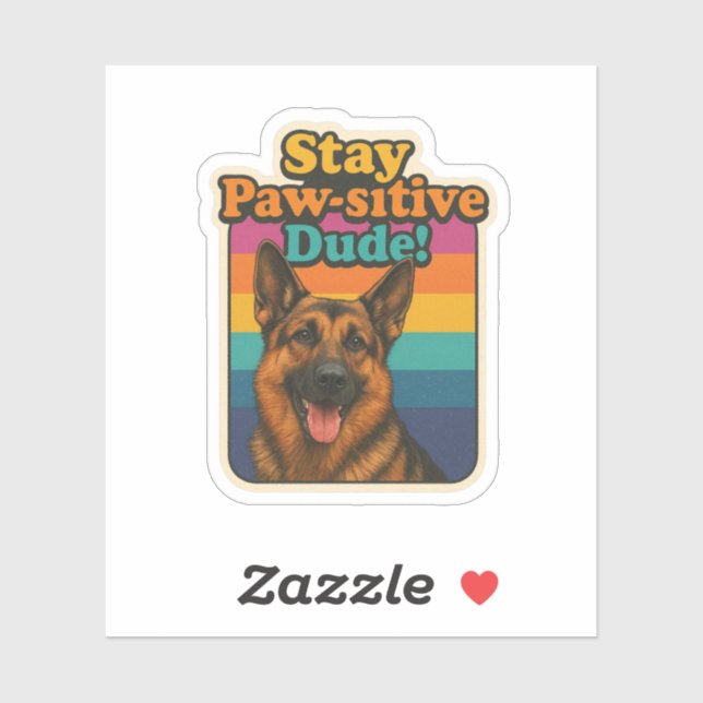Adesivo Retro 90s German Shepherd Sticker “Stay Paw-sitiv (Folha)