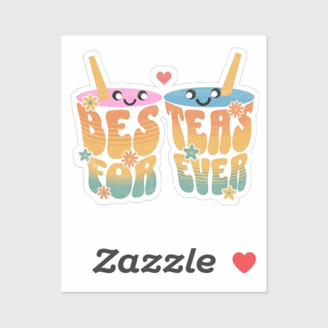 Adesivo Retro Besteas Forever Bestie Tea Pun Bonitos Amigo (Folha)