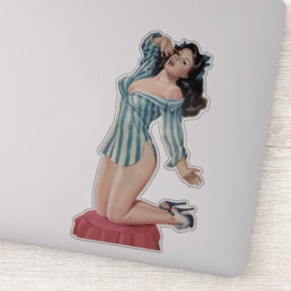 Adesivo Retro Brunette Pin-up Girl in men