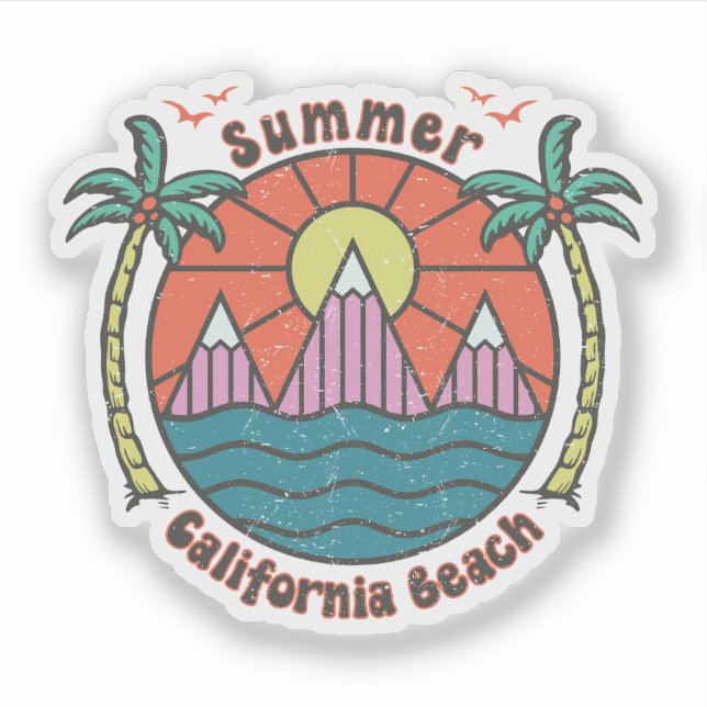Adesivo Retro California Beach Sunset (Frente)