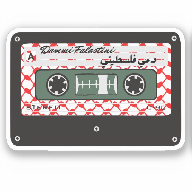 Adesivo Retro Cassette Red Keffiyeh Trabalho de arte da Pa (Frente)