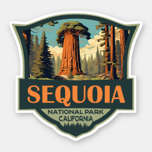 Adesivo Retro de Ilustração do Parque Nacional Sequoia