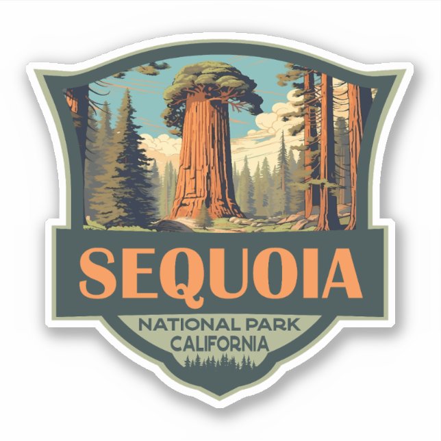 Adesivo Retro de Ilustração do Parque Nacional Sequoia (Frente)