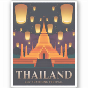 Adesivo Retro do Festival de Lanterna da Tailândia viagens