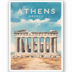 Adesivo Retro do Partenon da Grécia de Atenas viagens vint