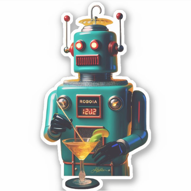 Adesivo Retro Futuristic Robot ROBIA 12J2 Mixologist (Frente)