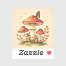 Retro Mushrooms and Butterfly | Vintage Colors