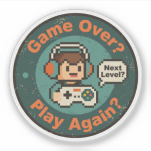Adesivo Retro Pixel Art Game Over Play Novamente Gamer Des