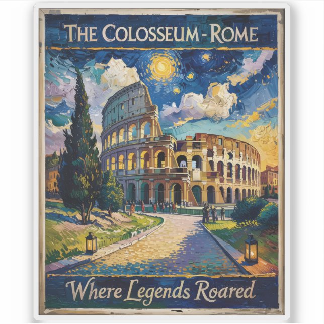 Adesivo Retro Rome Italy Colosseum Travel Van Gogh Vibrant (Frente)