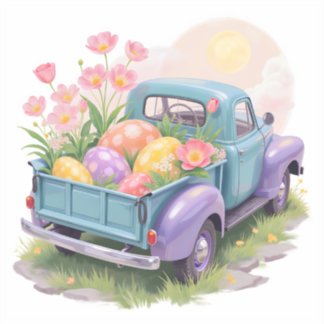 Adesivo Retro Teal & Purple Truck with Easter Eggs