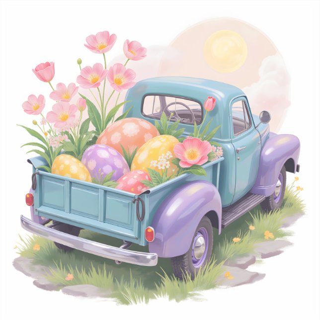 Adesivo Retro Teal & Purple Truck with Easter Eggs (Frente)